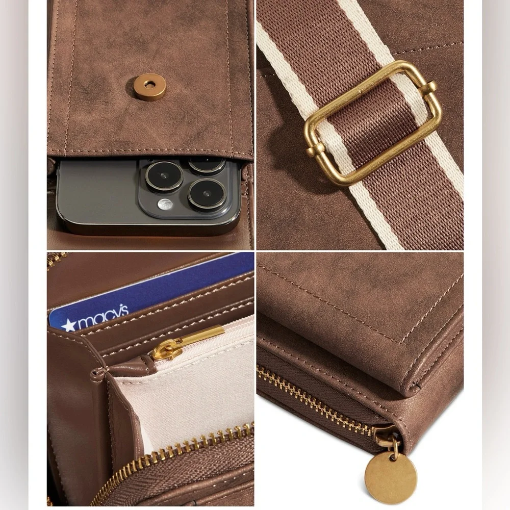 Style & Co. Leather Crossbody Phone Wallet in Chocolate‎ Brown